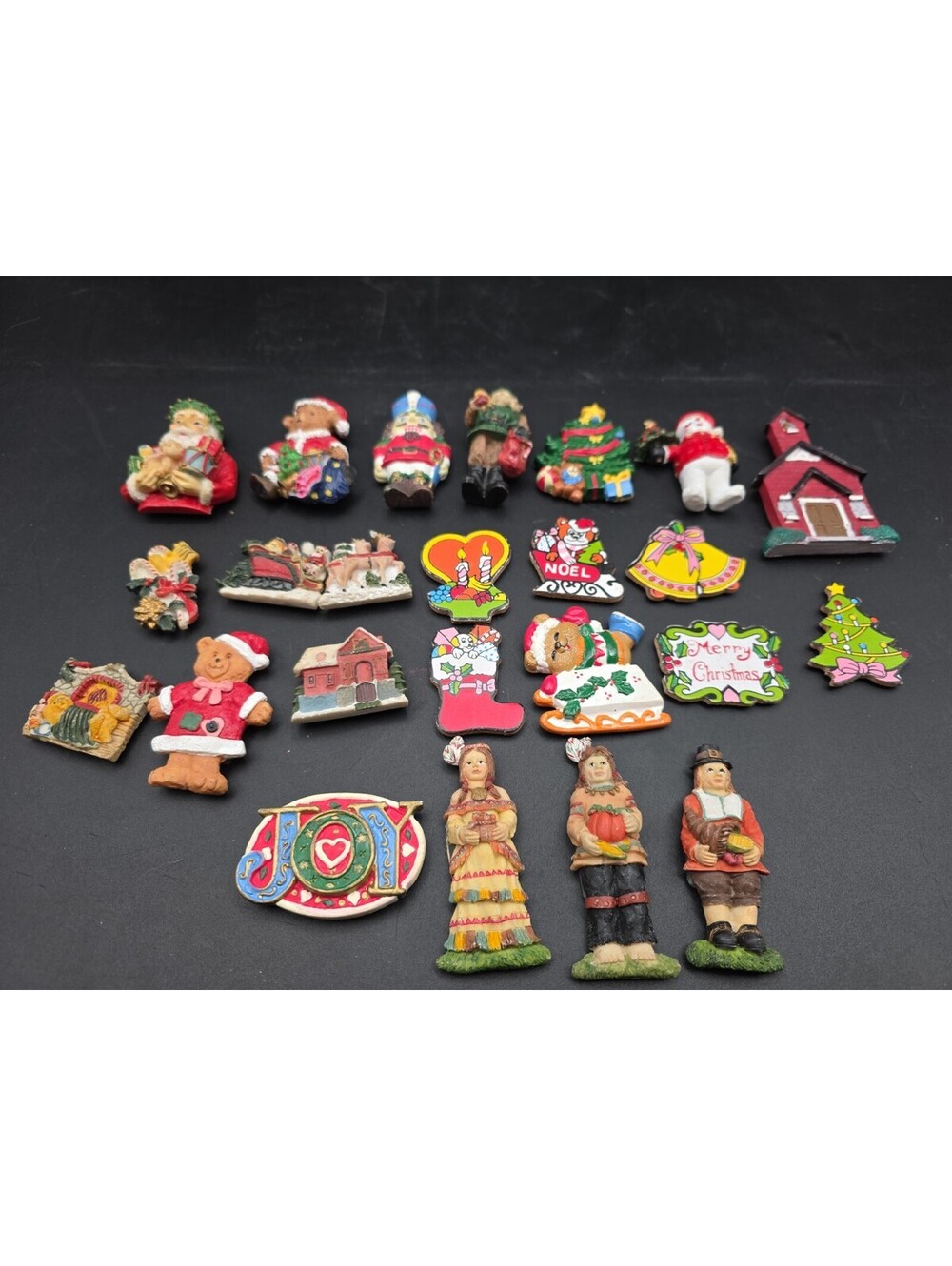 Vintage Lot Of 24 Christmas & Thanksgiving Refrigerator Magnets Santa Holiday